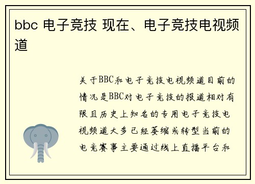 bbc 电子竞技 现在、电子竞技电视频道